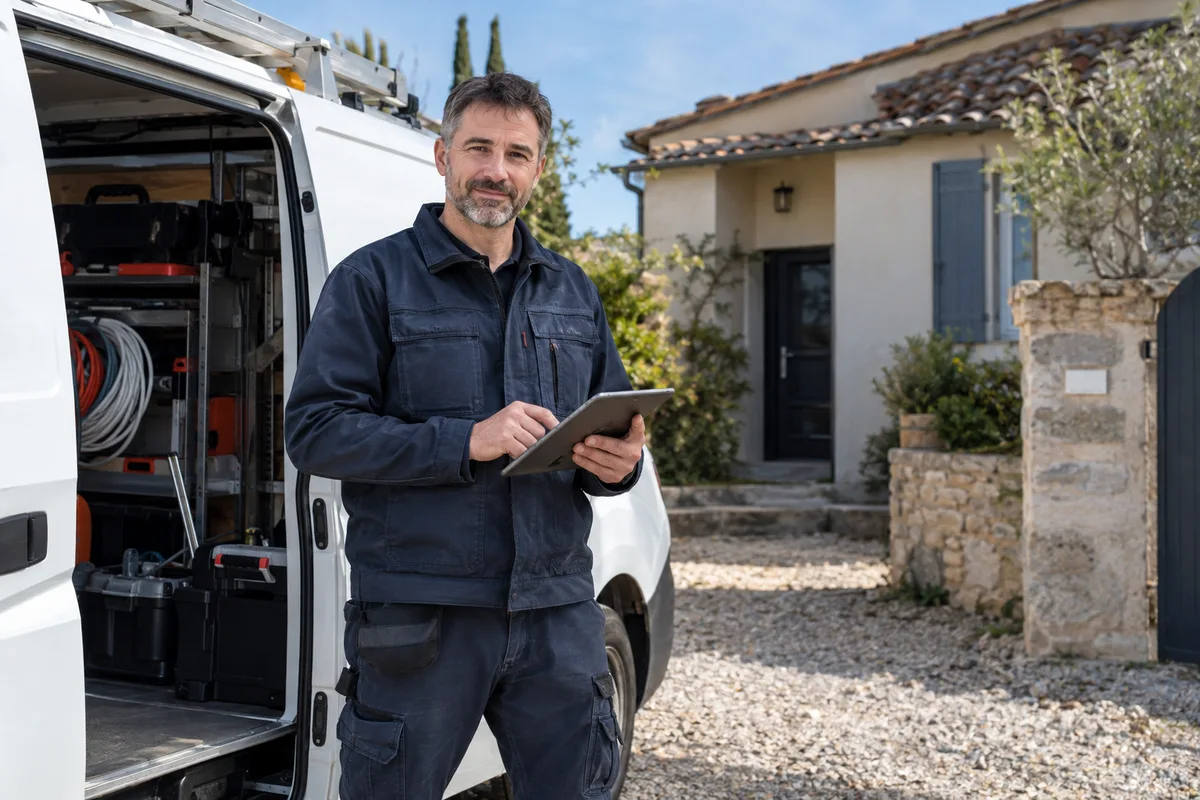 Un électricien prépare son intervention avec une tablette