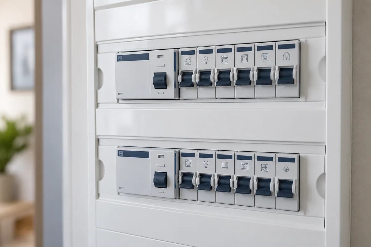 Protections alignées dans un tableau électrique moderne