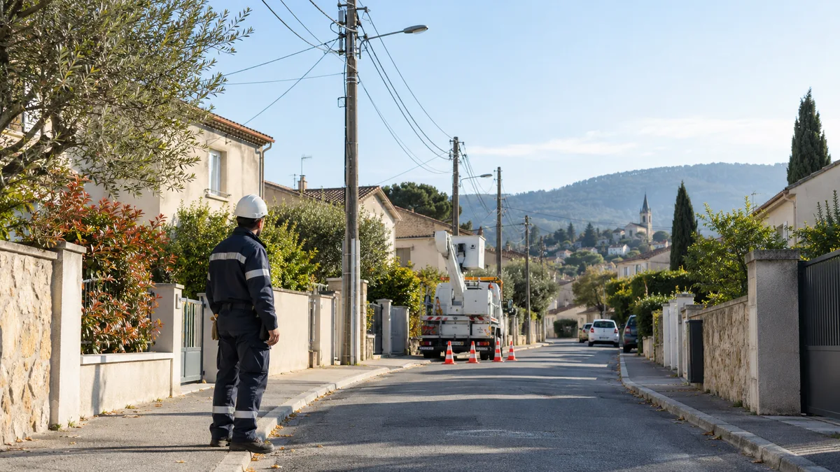 Des lignes électriques desservent un quartier résidentiel français